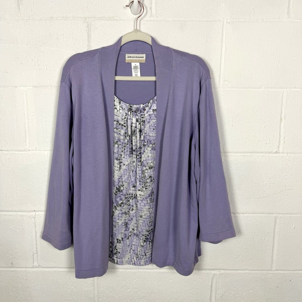 Alfred Dunner Cardigan Twofer Plus Size 2X Lavender Beaded Career Office Mature